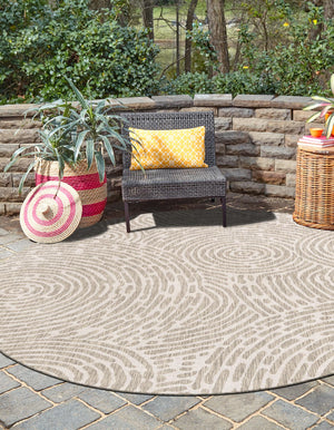 Gray 10' x 10' Outdoor Modern Round Area Rug Weather Resistant for Patio, Deck, Terrace, Balcony, Porch 100% Polypropylene Modern Outside Carpet for Sale at Rug Engine