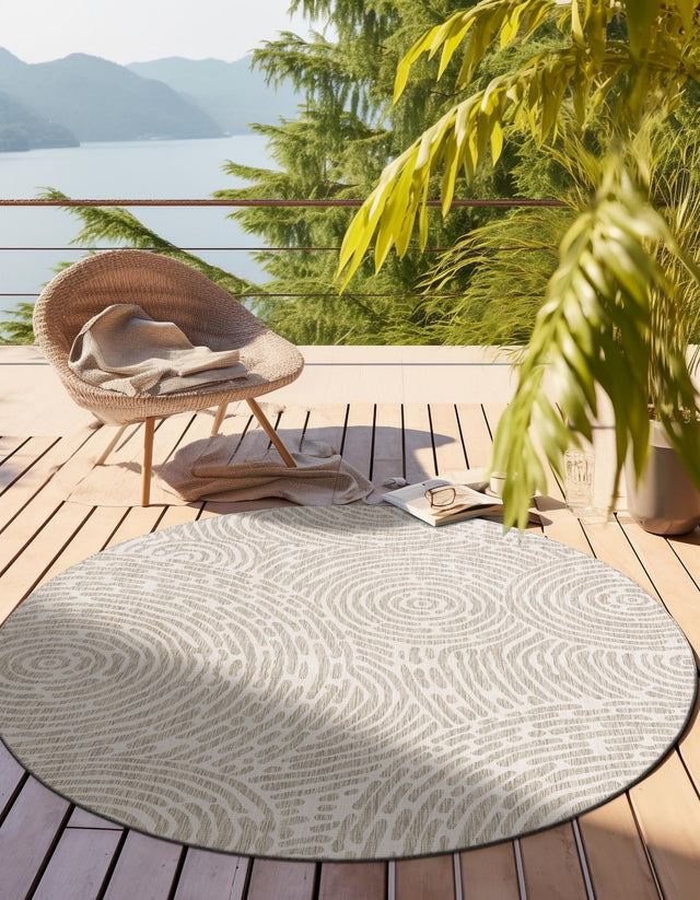 Gray 10' x 10' Outdoor Modern Round Area Rug Weather Resistant for Patio, Deck, Terrace, Balcony, Porch 100% Polypropylene Modern Outside Carpet for Sale at Rug Engine