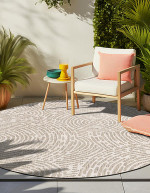 Gray 10' x 10' Outdoor Modern Round Area Rug Weather Resistant for Patio, Deck, Terrace, Balcony, Porch 100% Polypropylene Modern Outside Carpet for Sale at Rug Engine