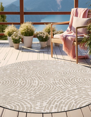 Gray 10' x 10' Outdoor Modern Round Area Rug Weather Resistant for Patio, Deck, Terrace, Balcony, Porch 100% Polypropylene Modern Outside Carpet for Sale at Rug Engine