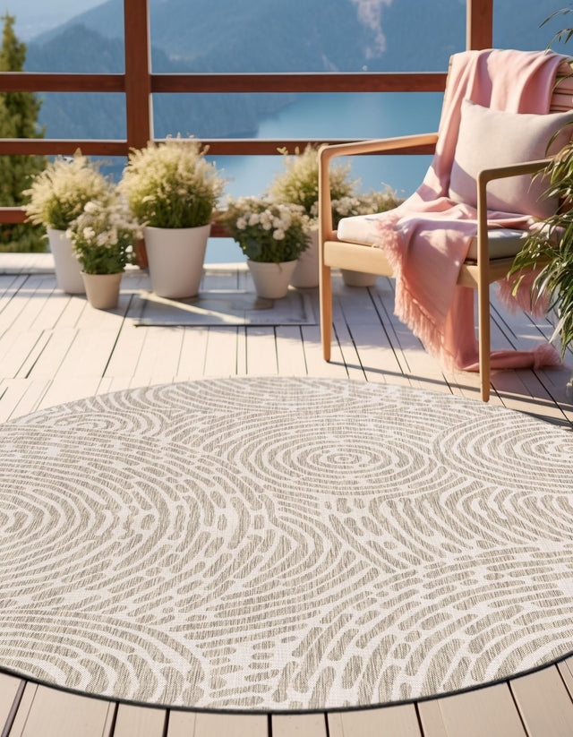 Gray 10' x 10' Outdoor Modern Round Area Rug Weather Resistant for Patio, Deck, Terrace, Balcony, Porch 100% Polypropylene Modern Outside Carpet for Sale at Rug Engine