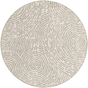Gray 6' 1 x 6' 1 Outdoor Modern Round Area Rug Weather Resistant for Patio, Deck, Terrace, Balcony, Porch 100% Polypropylene Modern Outside Carpet for Sale at Rug Engine