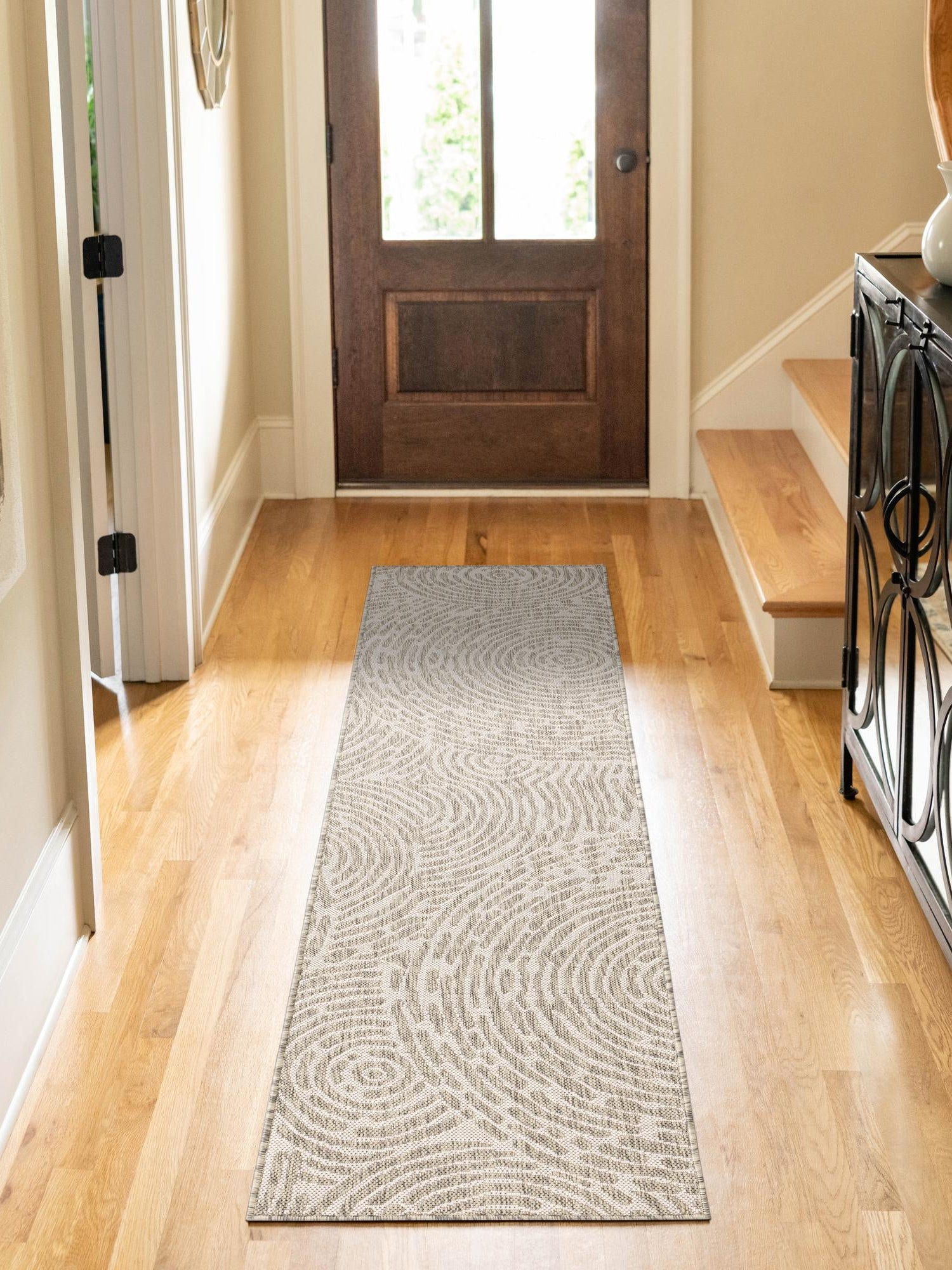 Gray 2' 7 x 12' Outdoor Modern Runner Area Rug Weather Resistant for Patio, Deck, Terrace, Balcony, Porch 100% Polypropylene Modern Outside Carpet for Sale at Rug Engine