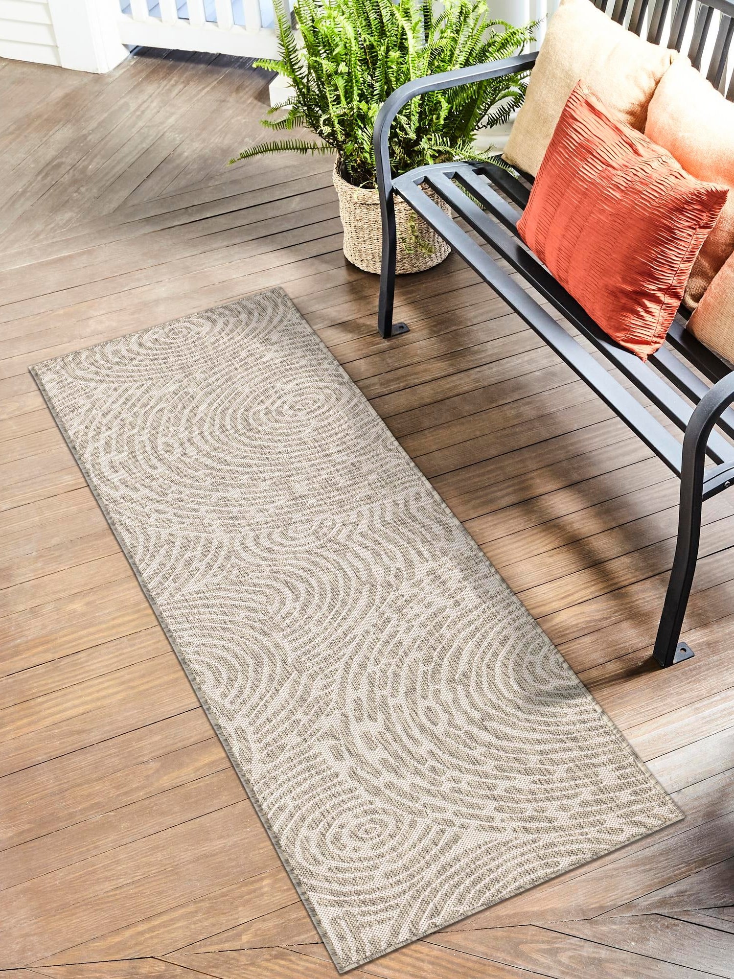 Gray 2' 7 x 12' Outdoor Modern Runner Area Rug Weather Resistant for Patio, Deck, Terrace, Balcony, Porch 100% Polypropylene Modern Outside Carpet for Sale at Rug Engine