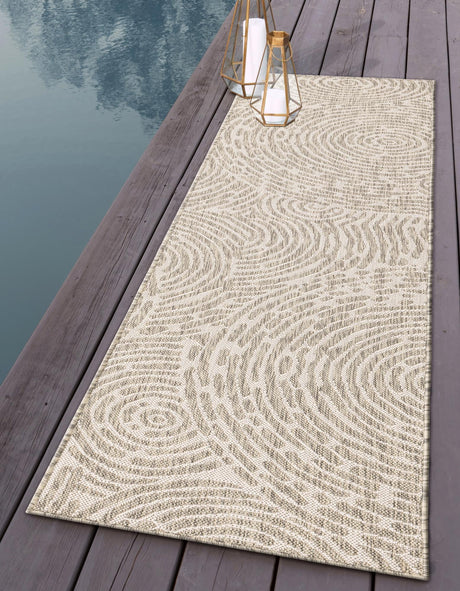Gray 2' x 6' 1 Outdoor Modern Runner Area Rug Weather Resistant for Patio, Deck, Terrace, Balcony, Porch 100% Polypropylene Modern Outside Carpet for Sale at Rug Engine