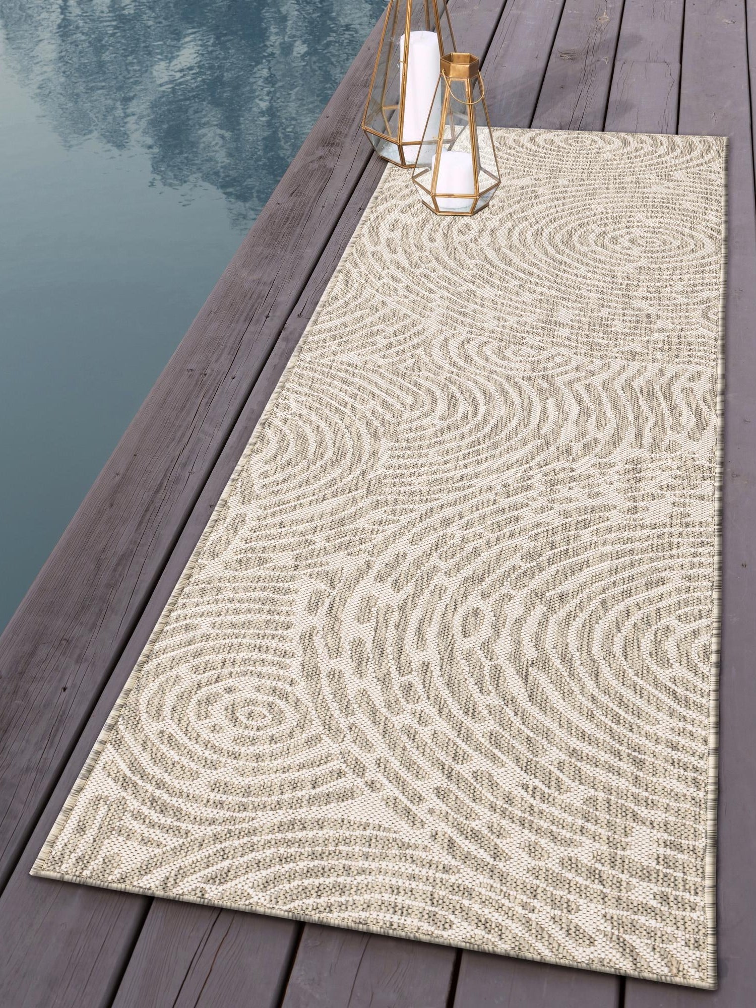Gray 2' 7 x 12' Outdoor Modern Runner Area Rug Weather Resistant for Patio, Deck, Terrace, Balcony, Porch 100% Polypropylene Modern Outside Carpet for Sale at Rug Engine