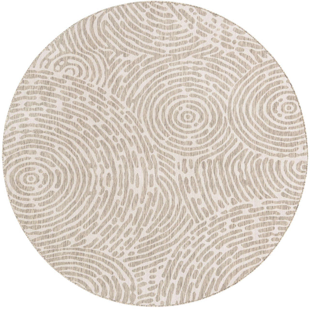 Gray 7' 10 x 7' 10 Outdoor Modern Round Area Rug Weather Resistant for Patio, Deck, Terrace, Balcony, Porch 100% Polypropylene Modern Outside Carpet for Sale at Rug Engine