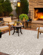 Gray 7' 10 x 7' 10 Outdoor Modern Square Area Rug Weather Resistant for Patio, Deck, Terrace, Balcony, Porch 100% Polypropylene Modern Outside Carpet for Sale at Rug Engine