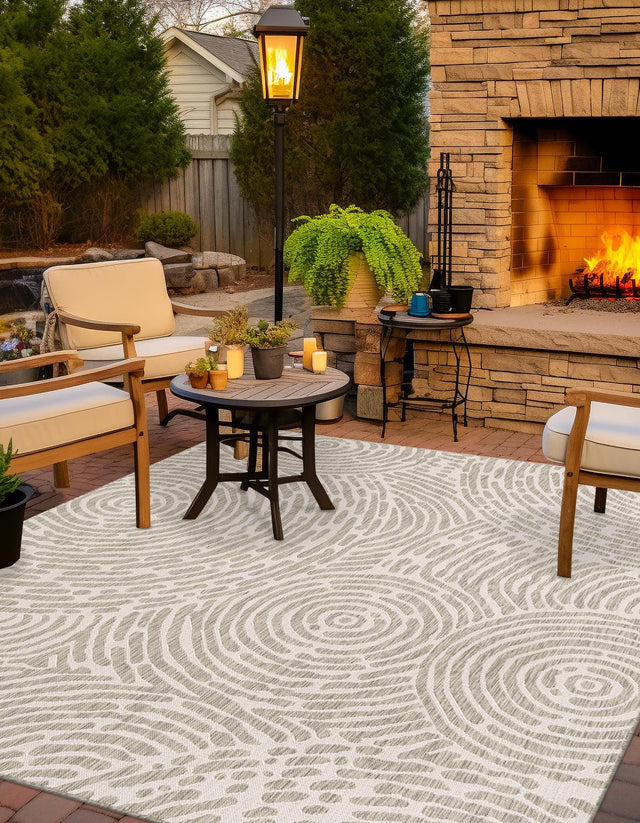 Gray 10' x 10' Outdoor Modern Square Area Rug Weather Resistant for Patio, Deck, Terrace, Balcony, Porch 100% Polypropylene Modern Outside Carpet for Sale at Rug Engine