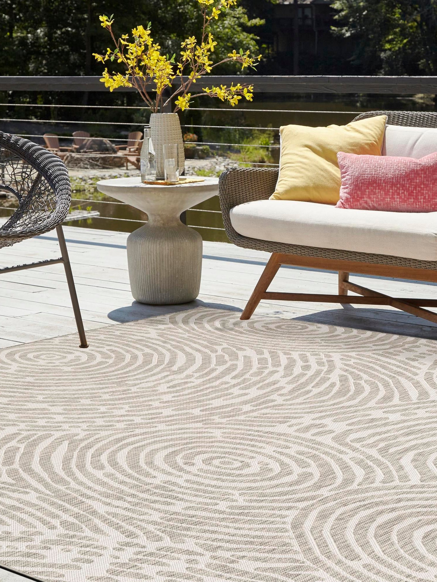 Gray 7' 10 x 7' 10 Outdoor Modern Square Area Rug Weather Resistant for Patio, Deck, Terrace, Balcony, Porch 100% Polypropylene Modern Outside Carpet for Sale at Rug Engine