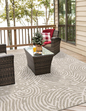 Gray 7' 10 x 7' 10 Outdoor Modern Square Area Rug Weather Resistant for Patio, Deck, Terrace, Balcony, Porch 100% Polypropylene Modern Outside Carpet for Sale at Rug Engine