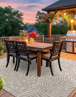 Gray 7' 10 x 7' 10 Outdoor Modern Square Area Rug Weather Resistant for Patio, Deck, Terrace, Balcony, Porch 100% Polypropylene Modern Outside Carpet for Sale at Rug Engine