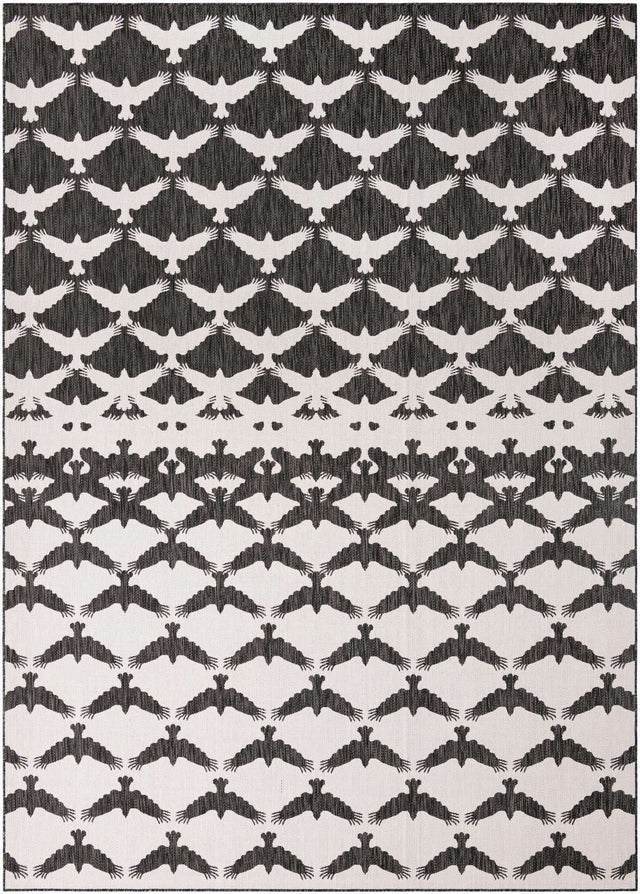 Black and White 10' x 14' 1 Outdoor Modern Rectangle Area Rug Weather Resistant for Patio, Deck, Terrace, Balcony, Porch 100% Polypropylene Modern Outside Carpet for Sale at Rug Engine