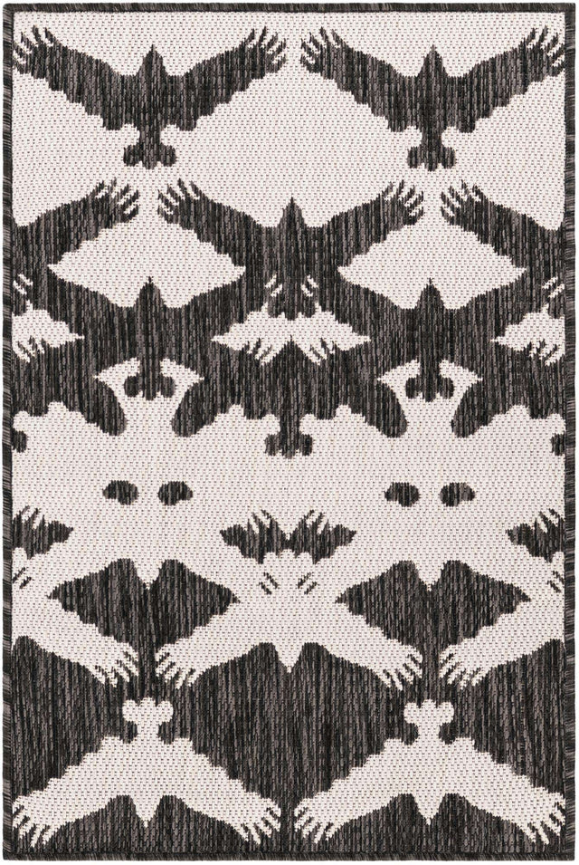 Black and White 2' x 3' 1 Outdoor Modern Rectangle Area Rug Weather Resistant for Patio, Deck, Terrace, Balcony, Porch 100% Polypropylene Modern Outside Carpet for Sale at Rug Engine