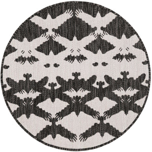 Black and White 3' 1 x 3' 1 Outdoor Modern Round Area Rug Weather Resistant for Patio, Deck, Terrace, Balcony, Porch 100% Polypropylene Modern Outside Carpet for Sale at Rug Engine
