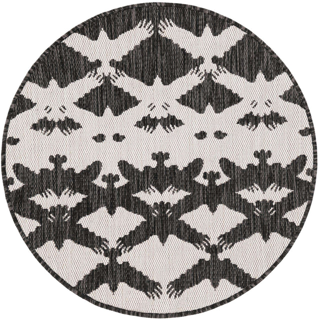 Black and White 3' 1 x 3' 1 Outdoor Modern Round Area Rug Weather Resistant for Patio, Deck, Terrace, Balcony, Porch 100% Polypropylene Modern Outside Carpet for Sale at Rug Engine