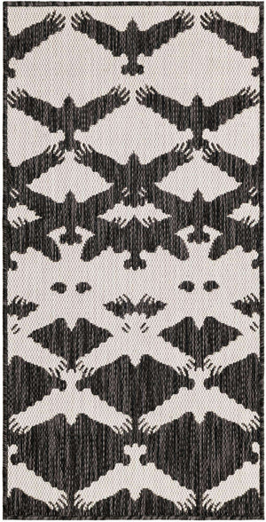 Black and White 2' x 4' 1 Outdoor Modern Runner Area Rug Weather Resistant for Patio, Deck, Terrace, Balcony, Porch 100% Polypropylene Modern Outside Carpet for Sale at Rug Engine