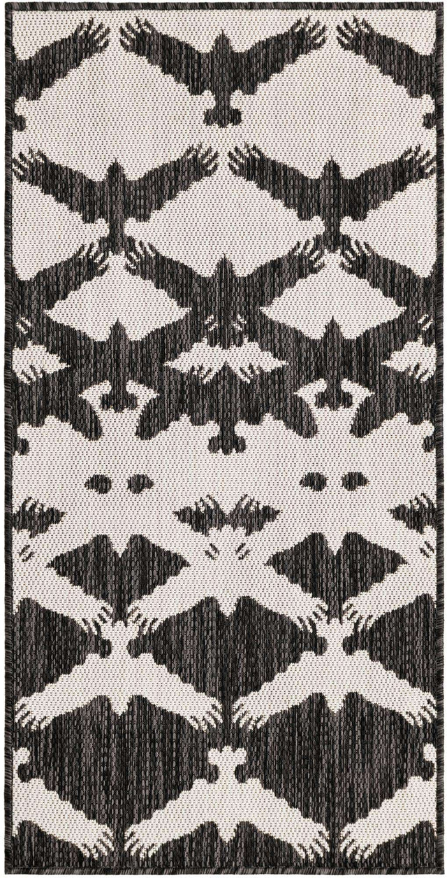 Black and White 2' x 4' 1 Outdoor Modern Runner Area Rug Weather Resistant for Patio, Deck, Terrace, Balcony, Porch 100% Polypropylene Modern Outside Carpet for Sale at Rug Engine