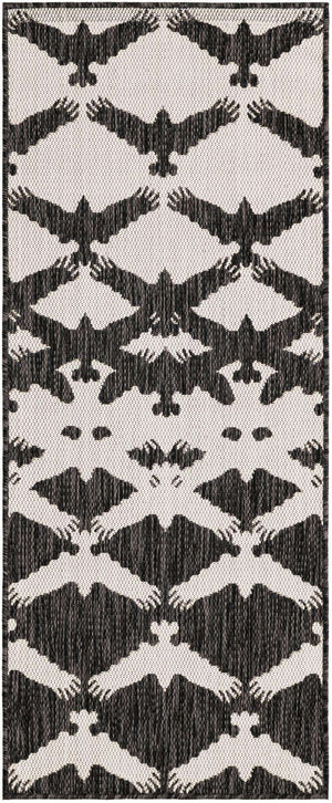 Black and White 2' x 5' 3 Outdoor Modern Runner Area Rug Weather Resistant for Patio, Deck, Terrace, Balcony, Porch 100% Polypropylene Modern Outside Carpet for Sale at Rug Engine