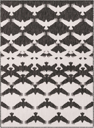 Black and White 5' 3 x 7' 1 Outdoor Modern Rectangle Area Rug Weather Resistant for Patio, Deck, Terrace, Balcony, Porch 100% Polypropylene Modern Outside Carpet for Sale at Rug Engine