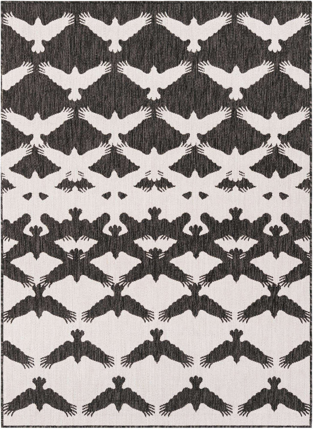 Black and White 5' 3 x 7' 1 Outdoor Modern Rectangle Area Rug Weather Resistant for Patio, Deck, Terrace, Balcony, Porch 100% Polypropylene Modern Outside Carpet for Sale at Rug Engine