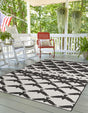 Black and White 4' 1 x 6' 1 Outdoor Modern Rectangle Area Rug Weather Resistant for Patio, Deck, Terrace, Balcony, Porch 100% Polypropylene Modern Outside Carpet for Sale at Rug Engine