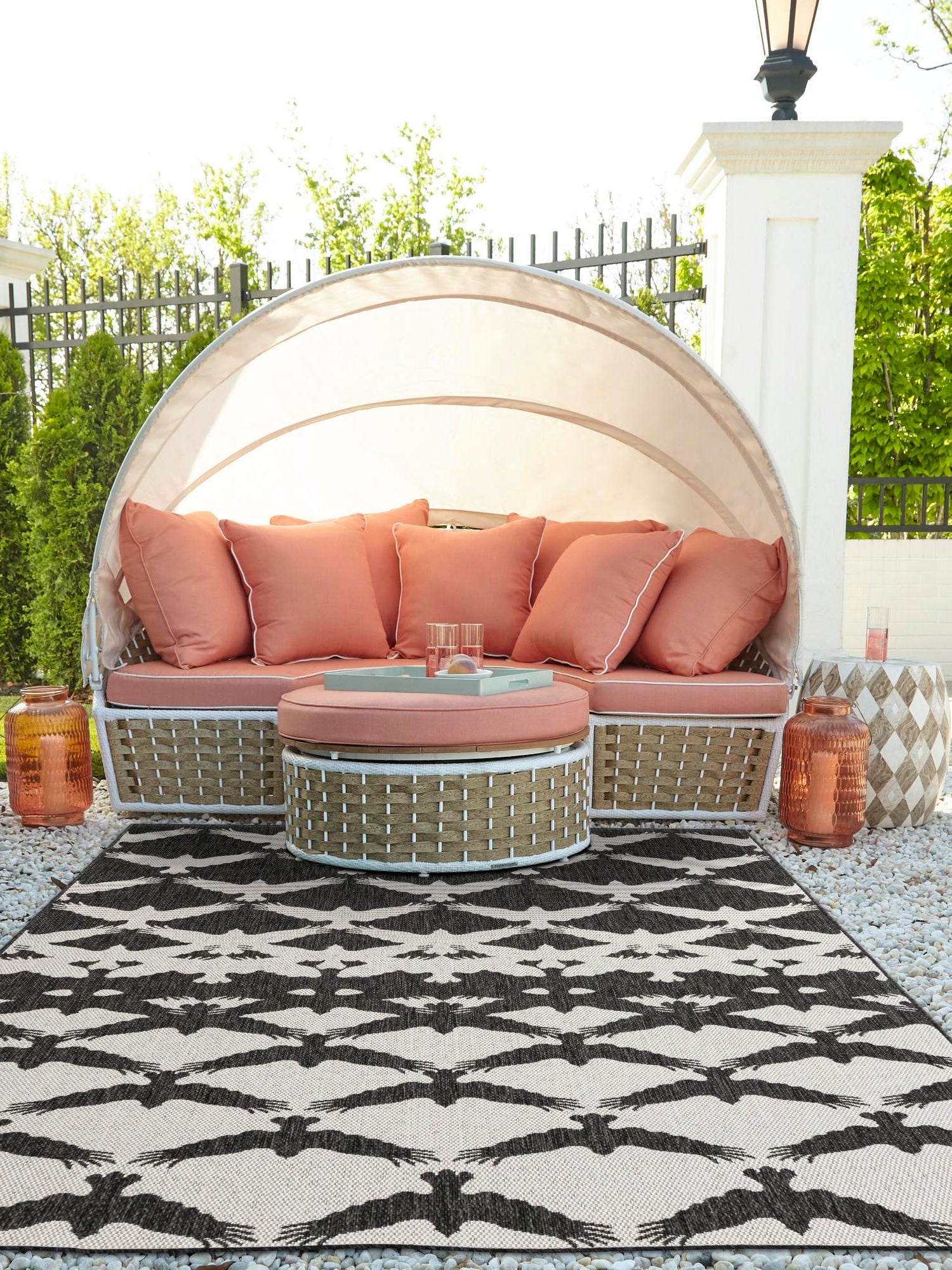 Black and White 5' 3 x 7' 1 Outdoor Modern Rectangle Area Rug Weather Resistant for Patio, Deck, Terrace, Balcony, Porch 100% Polypropylene Modern Outside Carpet for Sale at Rug Engine