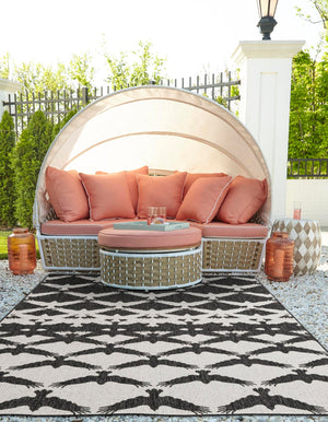 Black and White 9' x 12' Outdoor Modern Rectangle Area Rug Weather Resistant for Patio, Deck, Terrace, Balcony, Porch 100% Polypropylene Modern Outside Carpet for Sale at Rug Engine
