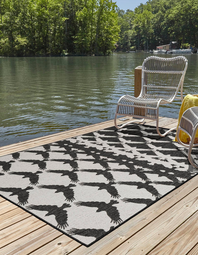 Black and White 5' 3 x 7' 1 Outdoor Modern Rectangle Area Rug Weather Resistant for Patio, Deck, Terrace, Balcony, Porch 100% Polypropylene Modern Outside Carpet for Sale at Rug Engine