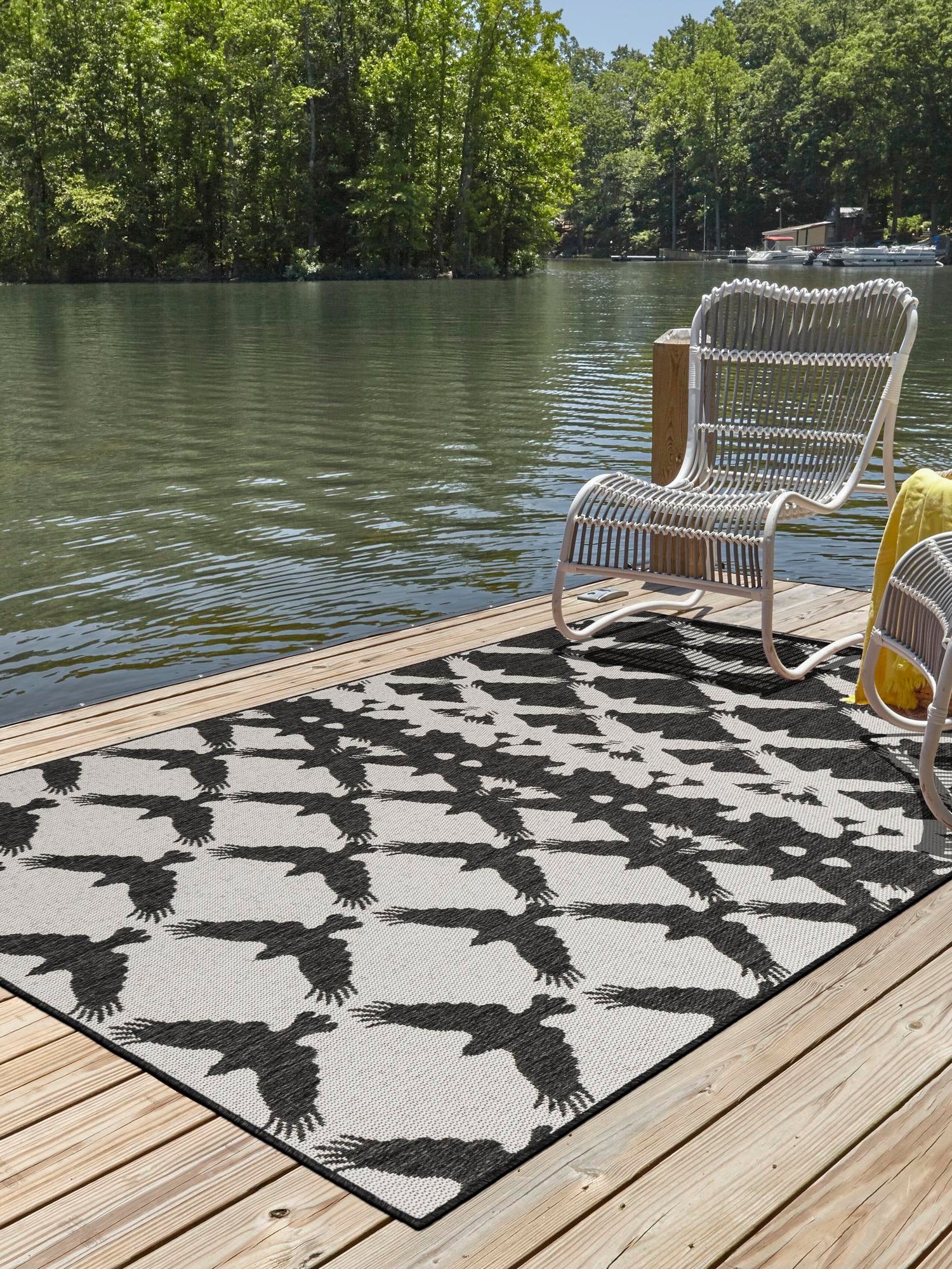 Black and White 4' 1 x 6' 1 Outdoor Modern Rectangle Area Rug Weather Resistant for Patio, Deck, Terrace, Balcony, Porch 100% Polypropylene Modern Outside Carpet for Sale at Rug Engine