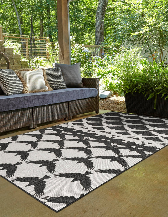 Black and White 10' x 14' 1 Outdoor Modern Rectangle Area Rug Weather Resistant for Patio, Deck, Terrace, Balcony, Porch 100% Polypropylene Modern Outside Carpet for Sale at Rug Engine