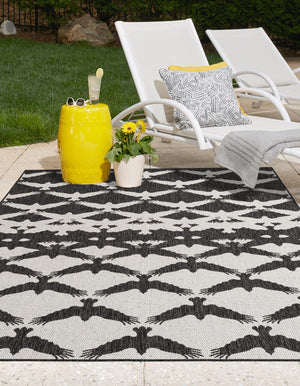 Black and White 7' 10 x 10' Outdoor Modern Rectangle Area Rug Weather Resistant for Patio, Deck, Terrace, Balcony, Porch 100% Polypropylene Modern Outside Carpet for Sale at Rug Engine