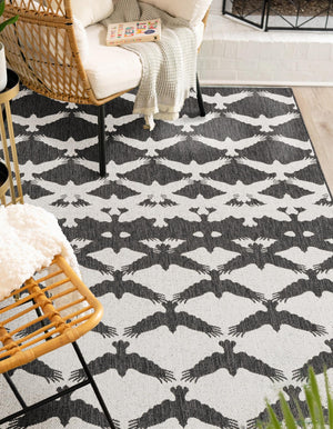 Black and White 2' x 3' 1 Outdoor Modern Rectangle Area Rug Weather Resistant for Patio, Deck, Terrace, Balcony, Porch 100% Polypropylene Modern Outside Carpet for Sale at Rug Engine