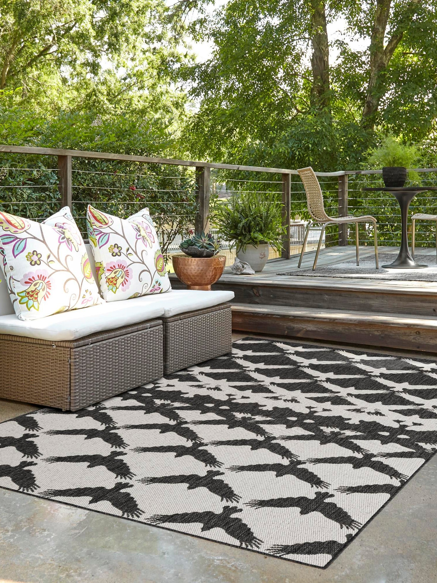 Black and White 9' x 12' Outdoor Modern Rectangle Area Rug Weather Resistant for Patio, Deck, Terrace, Balcony, Porch 100% Polypropylene Modern Outside Carpet for Sale at Rug Engine