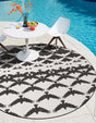 Black and White 10' x 10' Outdoor Modern Round Area Rug Weather Resistant for Patio, Deck, Terrace, Balcony, Porch 100% Polypropylene Modern Outside Carpet for Sale at Rug Engine