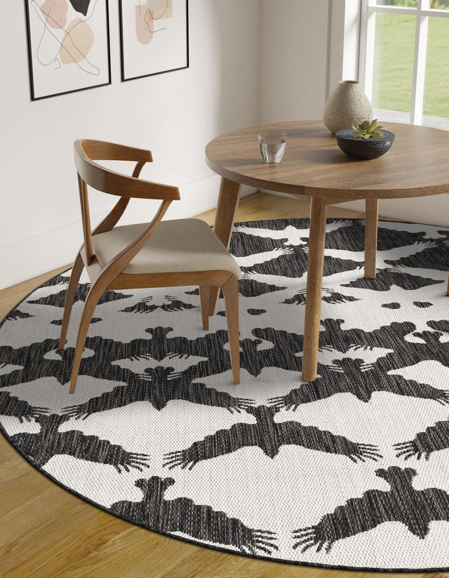 Black and White 10' x 10' Outdoor Modern Round Area Rug Weather Resistant for Patio, Deck, Terrace, Balcony, Porch 100% Polypropylene Modern Outside Carpet for Sale at Rug Engine