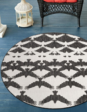 Black and White 7' 10 x 7' 10 Outdoor Modern Round Area Rug Weather Resistant for Patio, Deck, Terrace, Balcony, Porch 100% Polypropylene Modern Outside Carpet for Sale at Rug Engine