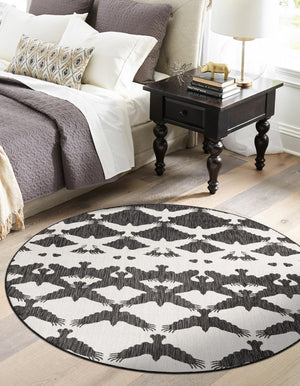 Black and White 10' x 10' Outdoor Modern Round Area Rug Weather Resistant for Patio, Deck, Terrace, Balcony, Porch 100% Polypropylene Modern Outside Carpet for Sale at Rug Engine