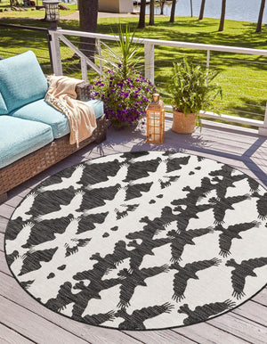 Black and White 10' x 10' Outdoor Modern Round Area Rug Weather Resistant for Patio, Deck, Terrace, Balcony, Porch 100% Polypropylene Modern Outside Carpet for Sale at Rug Engine
