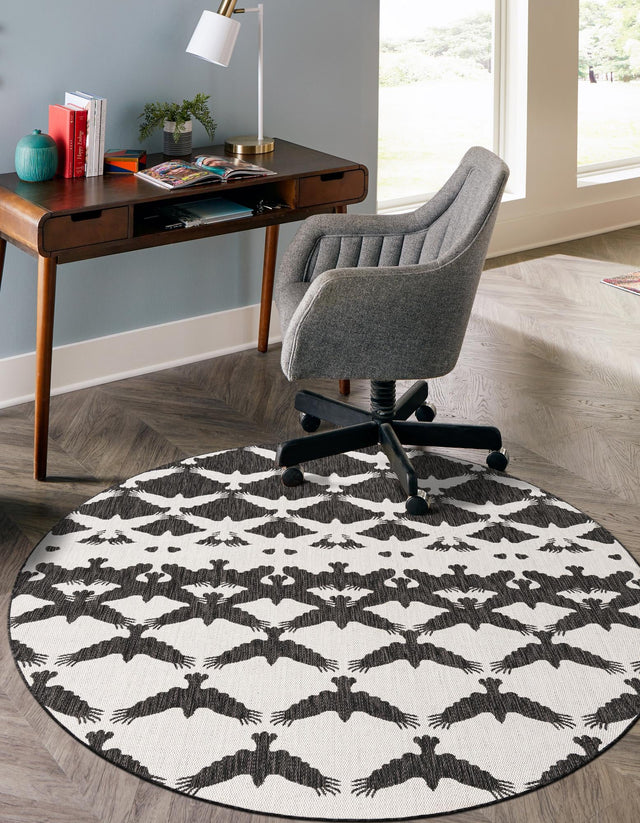 Black and White 3' 1 x 3' 1 Outdoor Modern Round Area Rug Weather Resistant for Patio, Deck, Terrace, Balcony, Porch 100% Polypropylene Modern Outside Carpet for Sale at Rug Engine