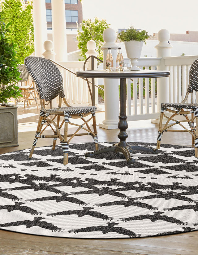 Black and White 3' 1 x 3' 1 Outdoor Modern Round Area Rug Weather Resistant for Patio, Deck, Terrace, Balcony, Porch 100% Polypropylene Modern Outside Carpet for Sale at Rug Engine