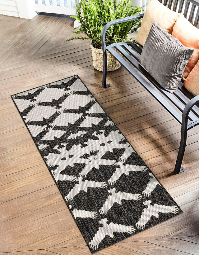 Black and White 2' x 6' 1 Outdoor Modern Runner Area Rug Weather Resistant for Patio, Deck, Terrace, Balcony, Porch 100% Polypropylene Modern Outside Carpet for Sale at Rug Engine