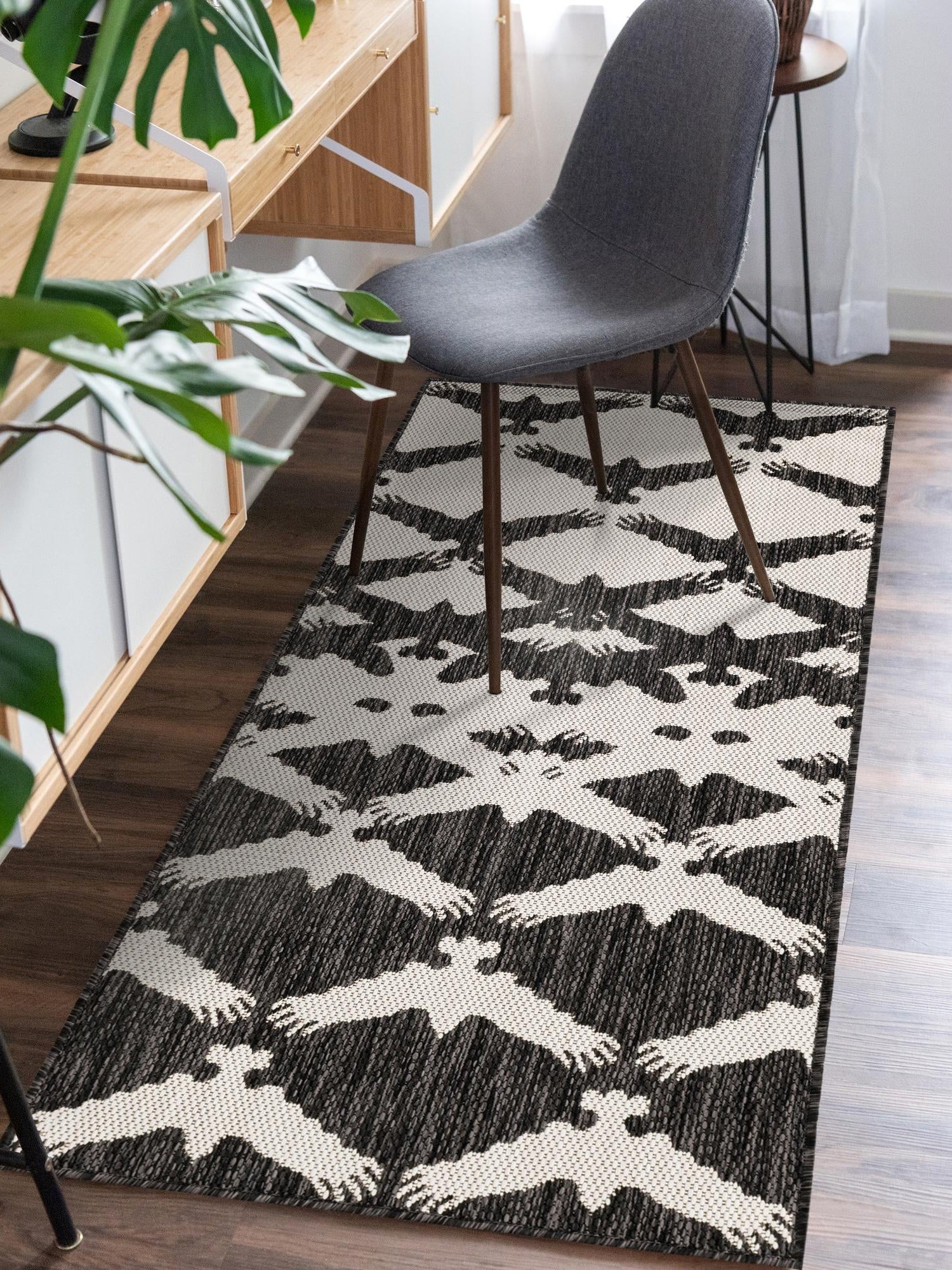 Black and White 2' x 8' Outdoor Modern Runner Area Rug Weather Resistant for Patio, Deck, Terrace, Balcony, Porch 100% Polypropylene Modern Outside Carpet for Sale at Rug Engine