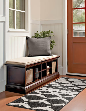 Black and White 3' x 12' Outdoor Modern Runner Rug