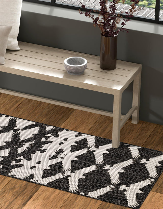 Black and White 2' x 5' 3 Outdoor Modern Runner Area Rug Weather Resistant for Patio, Deck, Terrace, Balcony, Porch 100% Polypropylene Modern Outside Carpet for Sale at Rug Engine