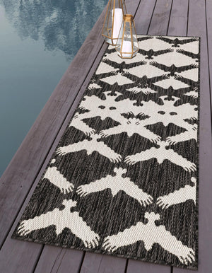 Black and White 2' x 5' 3 Outdoor Modern Runner Area Rug Weather Resistant for Patio, Deck, Terrace, Balcony, Porch 100% Polypropylene Modern Outside Carpet for Sale at Rug Engine