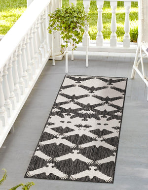 Black and White 2' x 6' 1 Outdoor Modern Runner Area Rug Weather Resistant for Patio, Deck, Terrace, Balcony, Porch 100% Polypropylene Modern Outside Carpet for Sale at Rug Engine