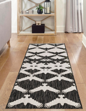Black and White 2' x 5' 3 Outdoor Modern Runner Area Rug Weather Resistant for Patio, Deck, Terrace, Balcony, Porch 100% Polypropylene Modern Outside Carpet for Sale at Rug Engine