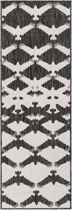 Black and White 2' x 6' 1 Outdoor Modern Runner Area Rug Weather Resistant for Patio, Deck, Terrace, Balcony, Porch 100% Polypropylene Modern Outside Carpet for Sale at Rug Engine