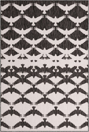 Black and White 6' 1 x 9' Outdoor Modern Rectangle Area Rug Weather Resistant for Patio, Deck, Terrace, Balcony, Porch 100% Polypropylene Modern Outside Carpet for Sale at Rug Engine